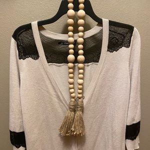 3/4 length sleeve cardigan  w/ black lace detail